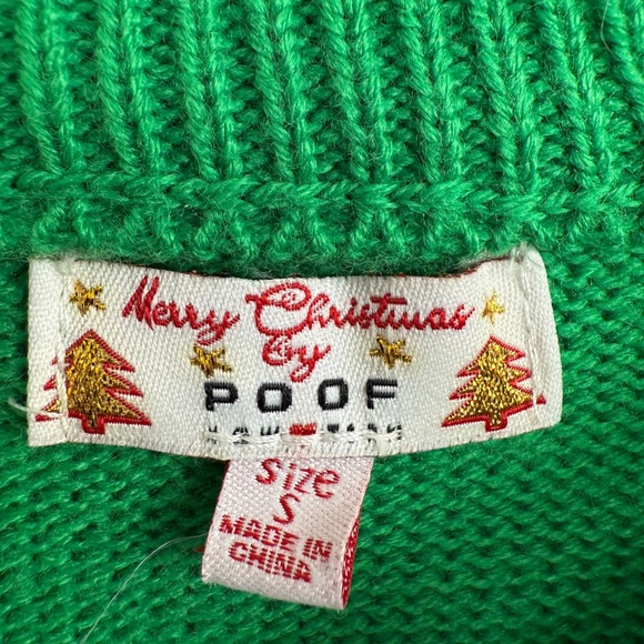 Poof NY Christmas Gnome Sweater Women's Sm Green Pom Pom Knit Holiday Ugly Cute - Picture 4 of 6